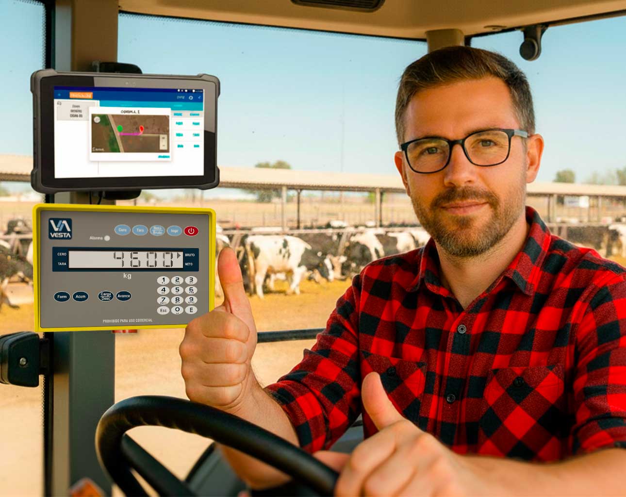 Smartphone y tablet con apps Vesta mostrando registros de pesaje